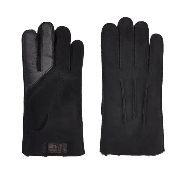NWT UGG Contrast Sheepskin Men's Black Suede Gloves - Picture 1 of 4